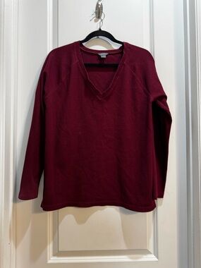 Eddie Bauer Burgundy Vneck Waffle Knit Tee Large Long Sleeve ArmpitTo Armpit 21”
